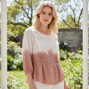 Chaser 3/4 Sleeve Women's Ombre Ruffle Top